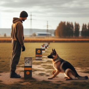 Ein Schäferhund beim Obedience Training wartet auf Anweisungen