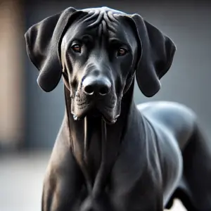 Ein seltener Rhodesian Ridgeback mit vollständig schwarzem Fell, stehend in einer natürlichen Umgebung. Der Hund zeigt eine ungewöhnliche schwarze Farbvariation, die vom Standard abweicht und für die Rasse untypisch ist