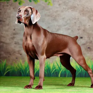Ein sehr seltener brauner Weimaraner Hund mit kurzem Fell