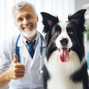 Ein glücklicher Hund nach einer tierärztlichen Behandlung von Epilepsie, die seine Lebensqualität deutlich verbessert hat