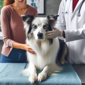 Ein Hund wird von einem Tierarzt auf Epilepsie untersucht, was zu den häufigsten neurologischen Erkrankungen bei Hunden gehört