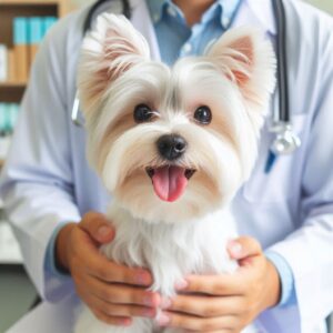 Ein glücklicher Hund und Tierarzt nach erfolgreicher Behandlung der Harnwegsinfektion bei Hunden