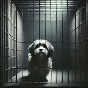 Ein Havenser in Not in einem Tierheim sucht ein neues Zuhause und Adoption