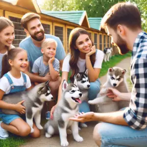 Ein Husky Züchter erklärt der Familie worauf es ankommt wenn man neuer Besitzer eines Husky Hundes wird.