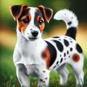 Ein Tricolor Jack Russell Terrier mit typischer dreifarbiger Fellzeichnung aus Weiß, Schwarz und Braun