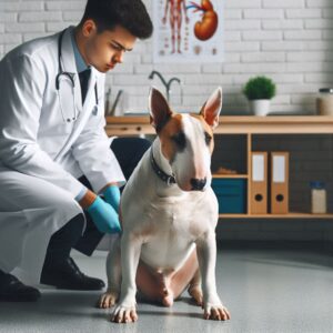 Tierarzt prüft ob eine Niereninsuffizienz vorhanden ist welche bis zum Nierenversagen beim Hund führen kann