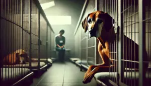 Ein älterer Rhodesian Ridgeback Hund aus dem Tierheim wartet auf eine zweite Chance und Adoption