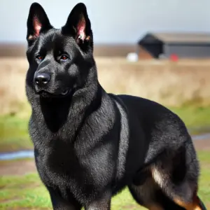 Ein Deutscher Schäferhund aus der DDR-Linie mit einem schwarzen, dichten Fell