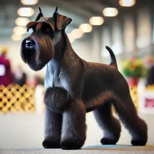 Eleganter amerikanischer Zwergschnauzer mit glänzendem schwarzem Fell