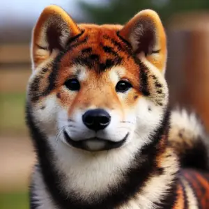 shiba-inu-sesam-fellfarbe Ein seltener Sesam Shiba Inu mit einer ausgewogenen Mischung aus roten und schwarzen Haaren, die eine melierte Optik schafft. Der Hund hat hellere Urajiro-Markierungen an Brust, Bauch und Gesicht, was ihm ein wildes und ursprüngliches Aussehen verleiht.