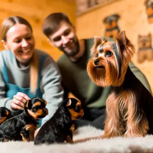 Besuch beim Züchter für den Kauf eines Yorkshire Terrier Welpen
