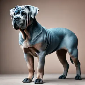 Cane Corso Hund in der Blue Fawn Farbvariante, mit einer sanften Mischung aus blauen und beige Tönen