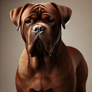 Cane Corso Hund in klassischem Braun, mit einem warmen, leicht rötlichen Unterton, der dem Hund ein robustes und natürliches Aussehen verleiht