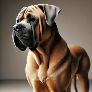 Cane Corso in der Formentino-Farbvariante mit weizenfarbenem Fell und leichter bläulicher oder grauer Maske im Gesicht