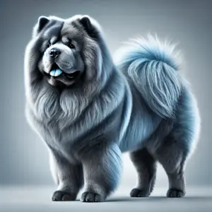 Ein Chow-Chow mit einzigartigem bläulich-grauem Fell, das von hellem Grau bis zu tiefem Stahlblau variier