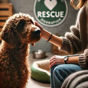Ein glücklicher Curly Coated Retriever in Not wurde adoptiert und ist glücklich bei seinem neuen Frauchen
