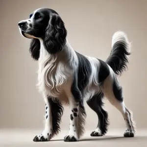Ein English Springer Spaniel mit einem eleganten schwarz-weißen Fell, das seine sportliche und agile Figur betont