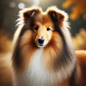 Ein Sheltie in der warmen Sable-Farbvariante, stehend im Freien mit seinem gold- bis rotbraunen Fell