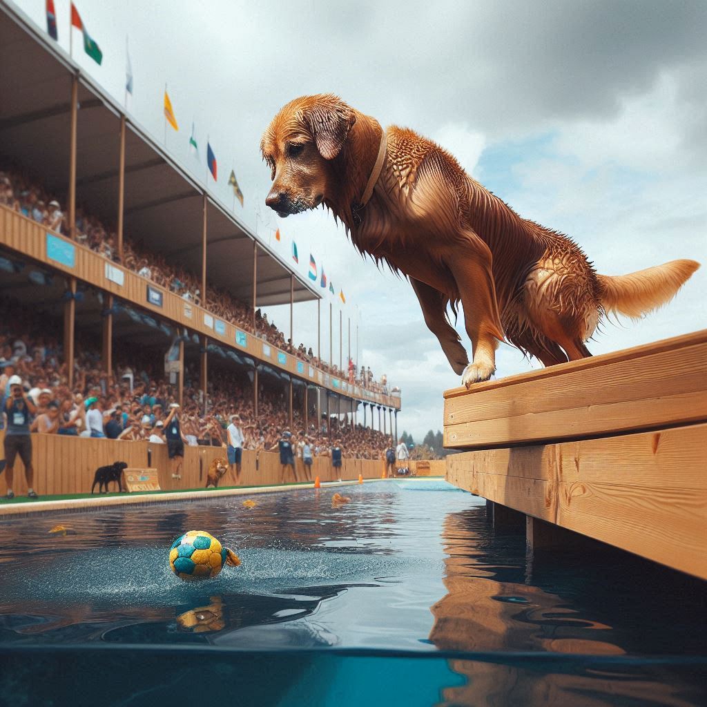Retriever Hund überlebt ins Wasser zu springen