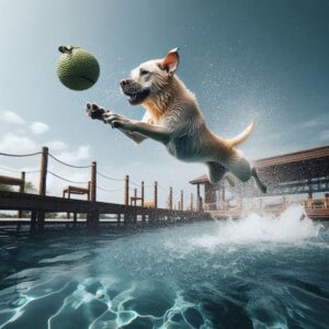 Labrador Retriever Hund beim Dog Diving