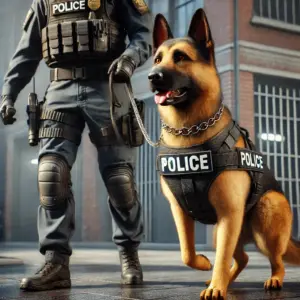 Polizeihund und Hundeführer im Einsatz