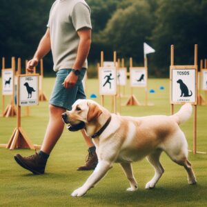 Labrador mit Besitzer beim gemeinsamen Rally Obedience Training