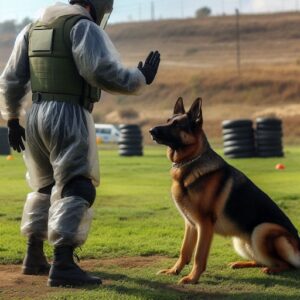 Schäferhund wartet auf Anweisung im schutzhundesport