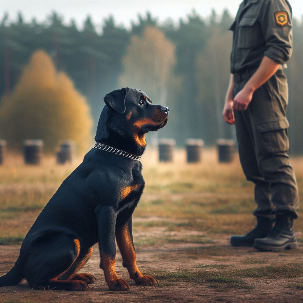 Rottweiler Hund in der Schutzhund Ausbildung