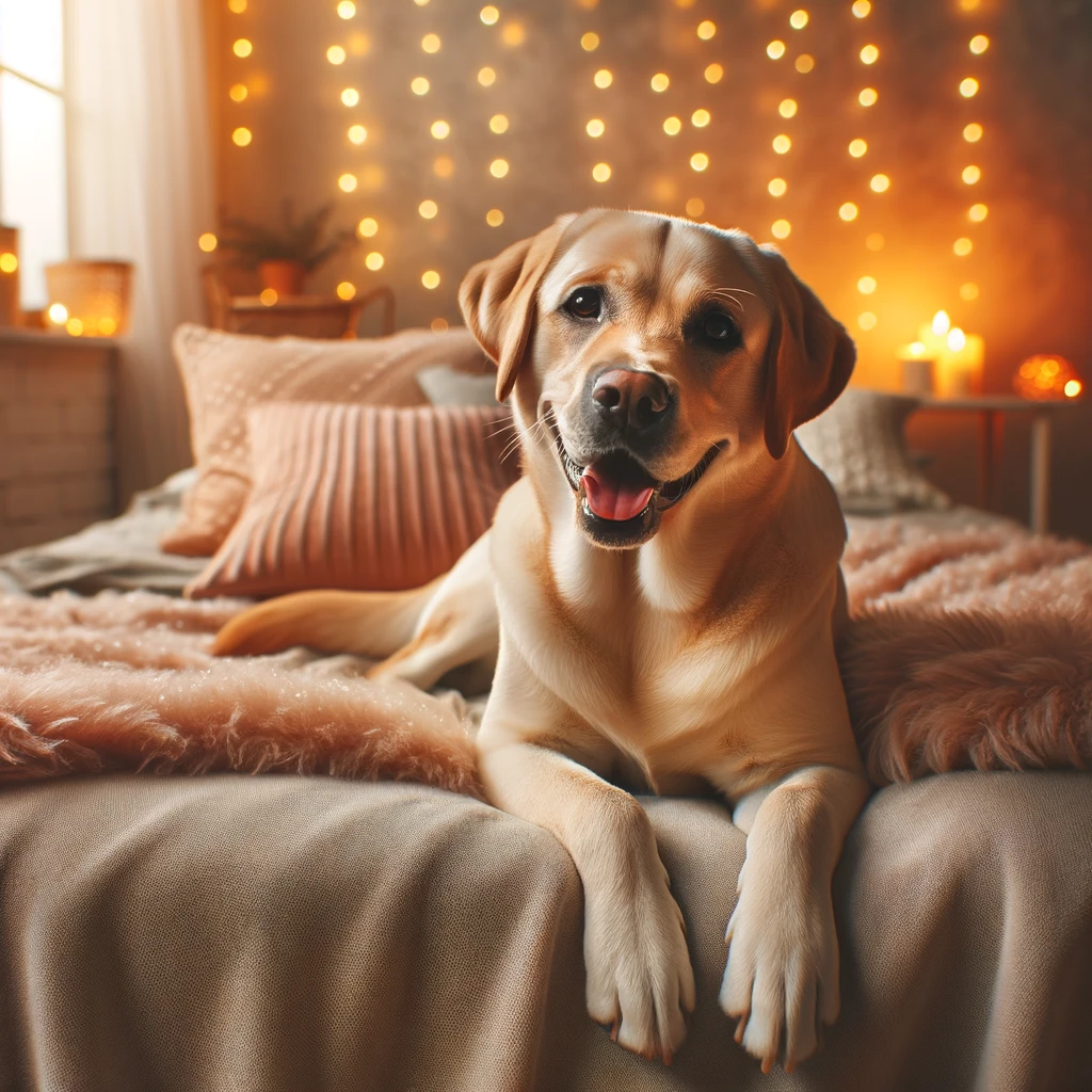 Der beige gelbe Labrador Retriever zeigt wie Entspannung für Hunde funktioniert
