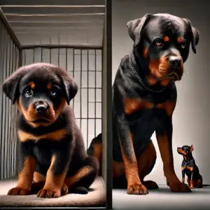 Ein Rottweiler hat ein traumatische Erlebnis in der frühen Entwicklungsphase erlebt, dies kann zu aggressivem Verhalten führen.