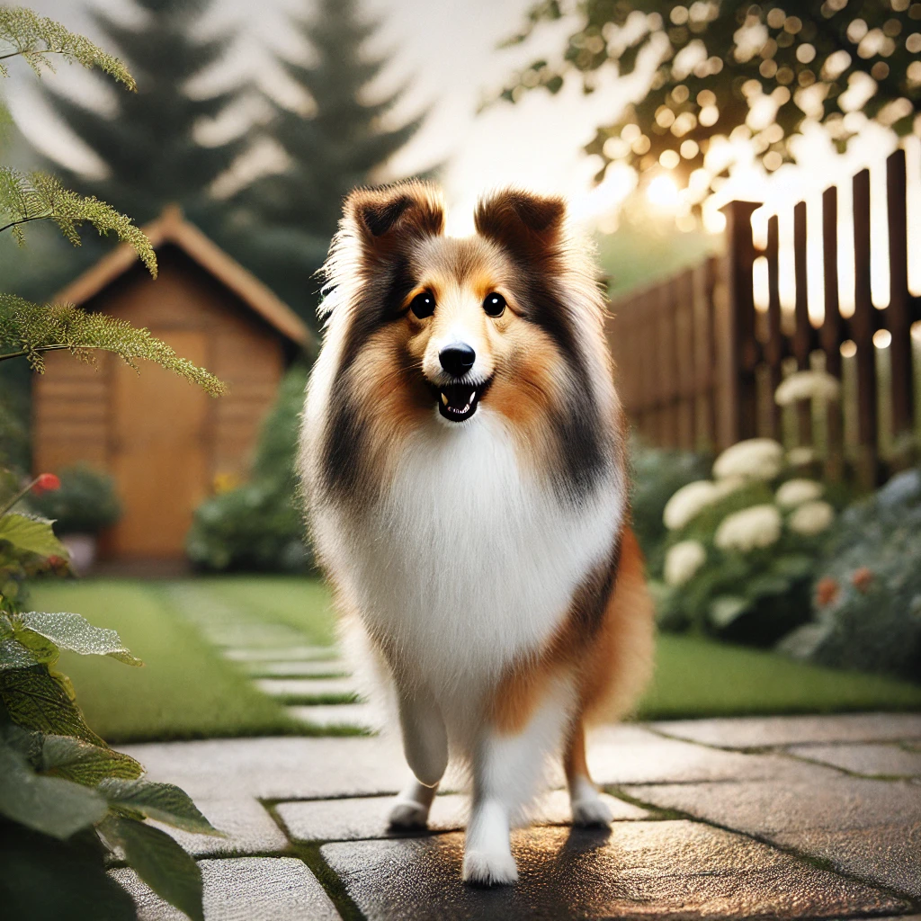 Ein Sheltie Hund bellt und trainiert künftig mit seinem Besitzer das bellen abzugewöhnen