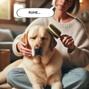 Hier bekommt der Labrador Retriever das Konditionierungswort Ruhe gelernt für künftige Ruheübungen 