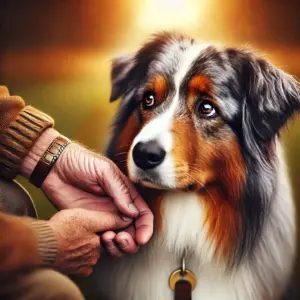 Ein traumatisierter Australien Sheperd Hund vertraut seinem neuen Besitzer und startet langsam und behutsam mit der Sozialisierung