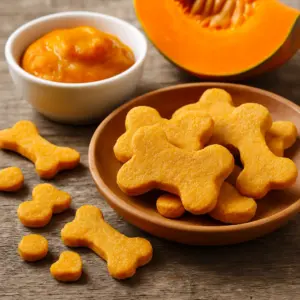 Hundekekse Rezepte ohne Getreide – gebackene Kürbis-Kichererbsen-Snacks in Knochenform mit püriertem Hokkaido-Kürbis