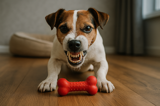 Der Jack Russel zeigt eine Ressourcenverteidigung die abtrainiert werden muss