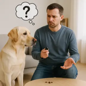 Halter wirkt ratlos, Labrador schaut fragend – typische Anfängerfehler